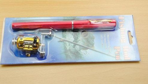 Genuine mini ice fishing pen pole fishing rod fishing rod with drum set, small sea pole portable fishing rod. (Color: Red)