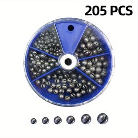 106/205pcs Round Split Shot Weights Set; Removable Split Shot Dispenser; Fishing Weights Sinkers; Fishing Tackle Accessories (Quantity: Blue-205pcs)