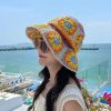 Women's Straw Sun Hat Floral Woven Bucket Hat Fishing Hat Beach Hat Hand Woven Foldable Cap